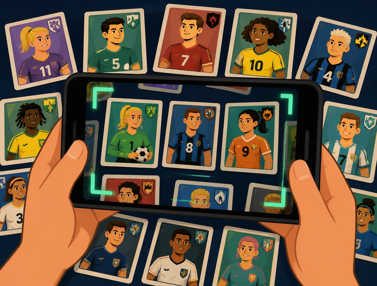 Un móvil fotografiando cromos para subirlos de golpe