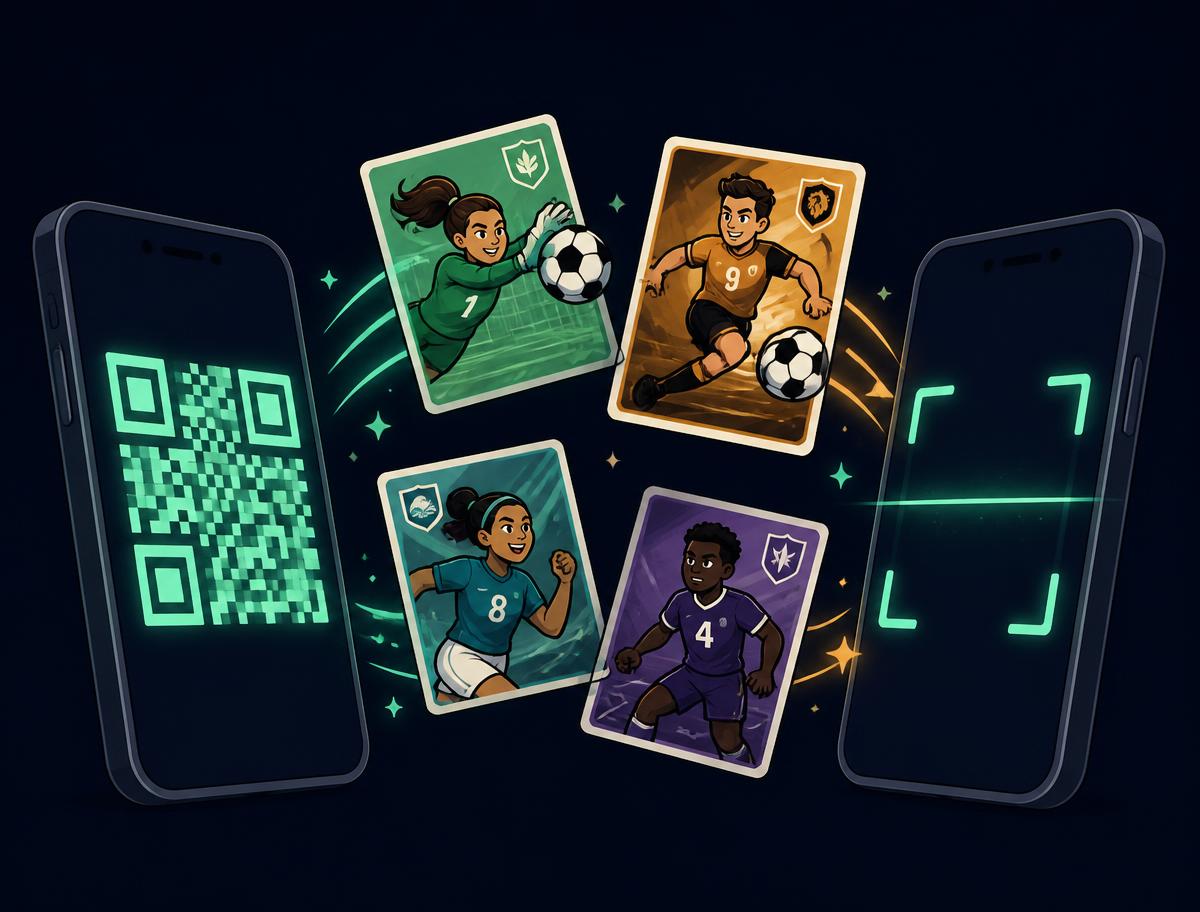 Dos móviles intercambiando cromos con un código QR en Repes